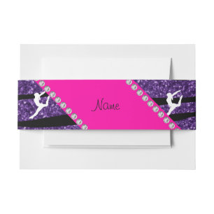 Naam gymnast paarse glitter zebra stripes uitnodigingen wikkel