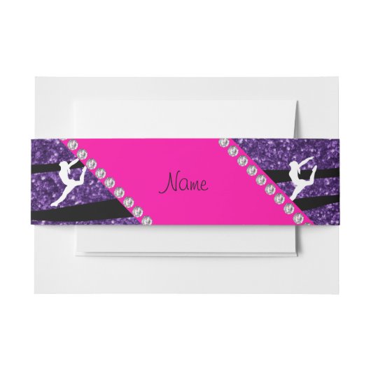 Naam gymnast paarse glitter zebra stripes uitnodigingen wikkel (Voorkant Voorbeeld)