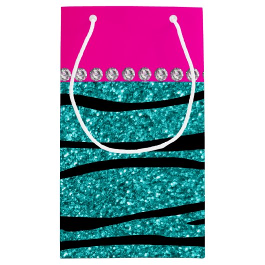 Naam gymnast turquoise glitter zebra stripes klein cadeauzakje (Achterkant)