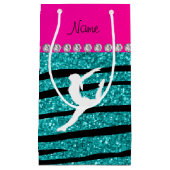 Naam gymnast turquoise glitter zebra stripes klein cadeauzakje (Voorkant)