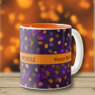 Naam, Halloween Bokeh Happy Pumpkins 11oz Tweekleurige Koffiemok