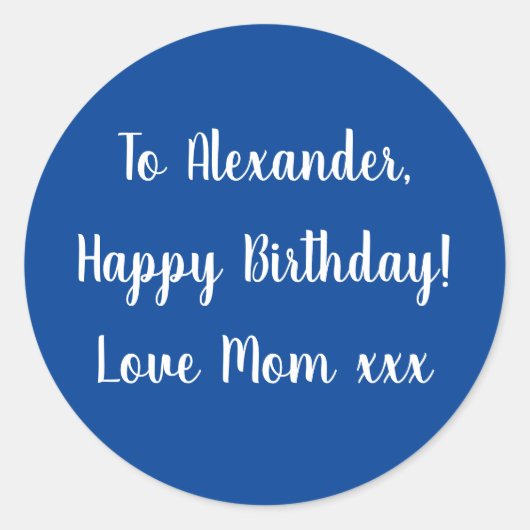 Naam Happy Birthday Blue gift label sticker (Voorkant)