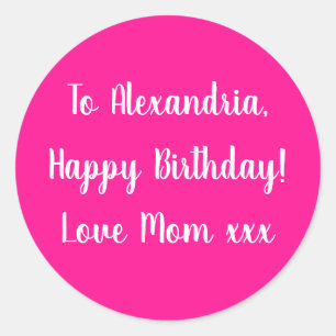 Naam Happy Birthday Hot Pink gift label sticker
