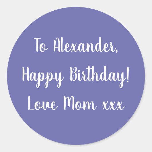 Naam Happy Birthday Periwinkle gift label sticker (Voorkant)