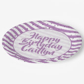 Naam | Happy Birthday Simple Stripes Pattern Aqua Papieren Bordje (Gekanteld)