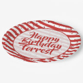 Naam | Happy Birthday Simple Stripes Pattern Red Papieren Bordje (Gekanteld)