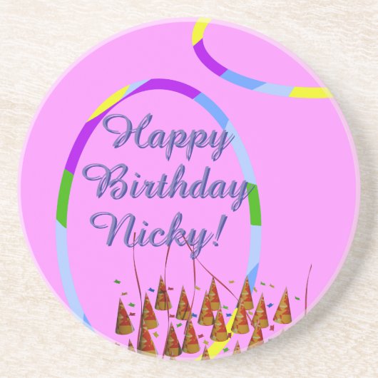 Naam Happy Birthday Zandsteen Onderzetter (Voorkant)