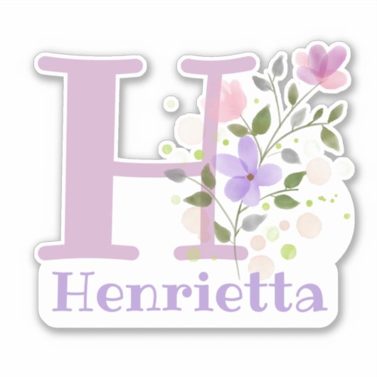 Naam Henrietta & Initiaal met Floral Design Sticker (Voorkant)
