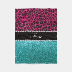 Naam hete roze glitter leopard turquoise glitter fleece deken