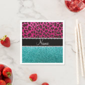 Naam hete roze glitter leopard turquoise glitter servetten (Insitu)