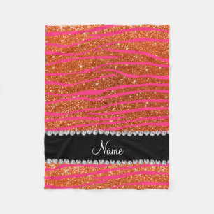 Naam hete roze zebrastrepen oranje glitter fleece deken