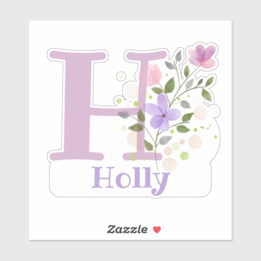 Naam Holly & Initiaal met Floral Design Sticker (Vel)