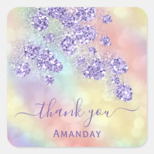 Naam Holograaf Floral Glitter Dusty Lavender Vierkante Sticker