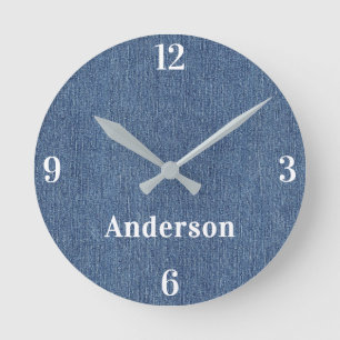 Naam Home Office Classic Blue Denim Print 8-in Ronde Klok