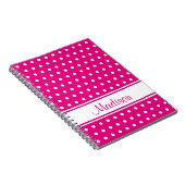 Naam Hot Pink White Polka Dot Stripe Script Notitieboek (Rechterzijde)