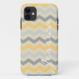 Naam id grijs geel chevron zigzag zag zag patroon iPhone 11 hoesje