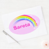 Naam ID Sareta roze regenboog stickers (Envelop)