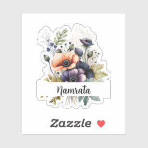 Naam in Bloom: Aangepaste Waterverf Bloemen Sticke Sticker