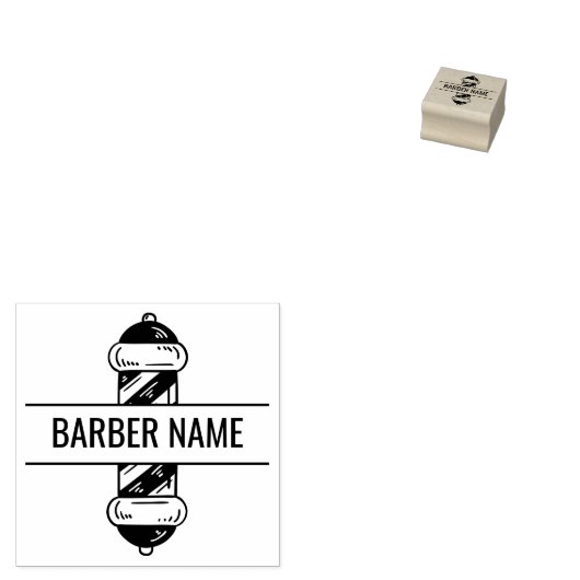Naam in het midden van Barber Pole Rubberstempel (Gestempeld)