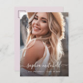 Naam in script | Blush roze foto-Afstuderen Uitnodiging Briefkaart (Voorkant / Achterkant)