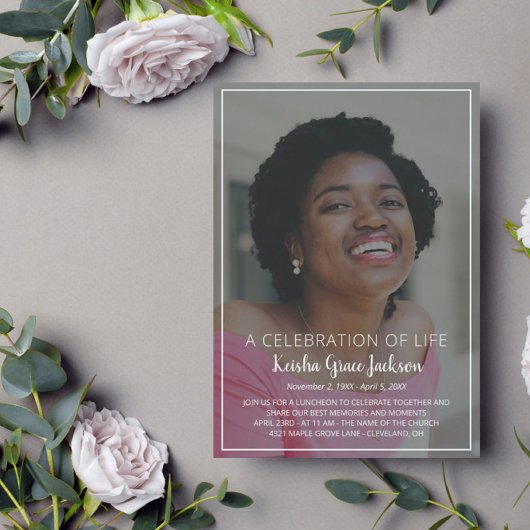 Naam in Script Photo Celebration of Life Kaart