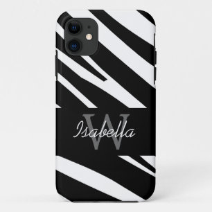 NAAM INITIAAL BLACK ZEBRA STRIPES iPhone 11 HOESJE