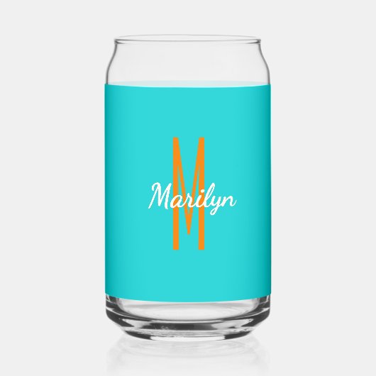 Naam initiaal | Donker turquoise Oranje drank Blikvorm Glas (Achterkant)