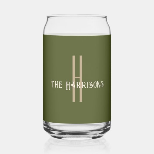 Naam initiaal | Moderne Leger Groene Drank Blikvorm Glas (Achterkant)