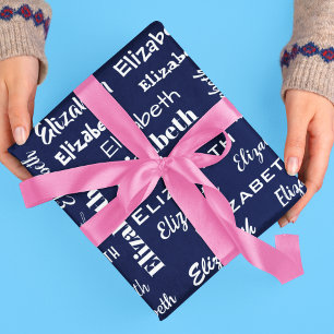 Naam Initiaal Monogram blauw Persoonlijke Gift Cadeaupapier
