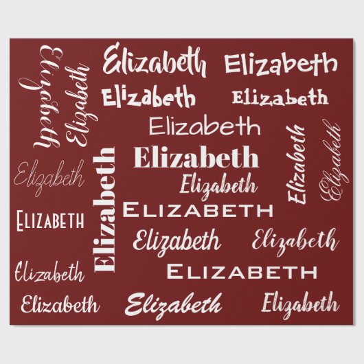 Naam Initiaal Monogram Rood Witte Gepersonaliseerd Cadeaupapier (Vlak)