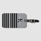 Naam, Initiaal Zwart & Grey Stripe Mannelijk Bagagelabel (Voorkant (horizontaal))