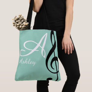 Naam, initiaal & zwarte treble clef blauwgroen muz draagtas