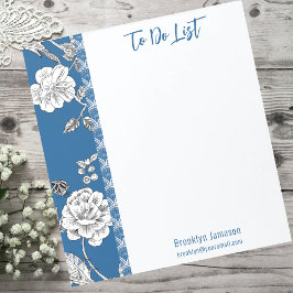  naam Inscripted Blue Floral Toile Notitieblok