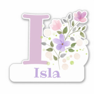 Naam Isla plus Initiaal met Floral Design Sticker