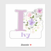 Naam Ivy & Initiaal met Floral Design Sticker (Vel)