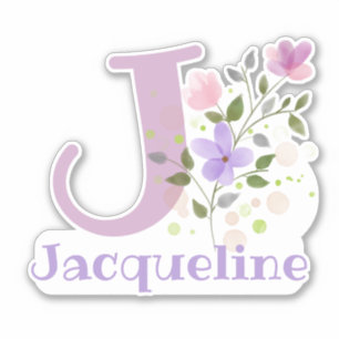 Naam Jacqueline & Initiaal met Bloemontwerp Sticker