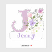 Naam Jenny plus Initiaal met Floral Design Sticker (Vel)