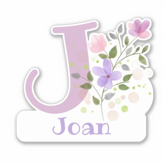 Naam Joan & Initiaal met Floral Design Sticker (Voorkant)