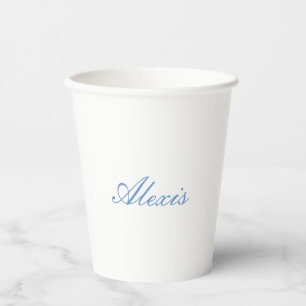 Naam Kalligrafie Script Plain Simple White Blue Papieren Bekers