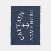 Naam kapitein boot Nautical Anchor Navy Blue Fleece Deken (Voorkant)