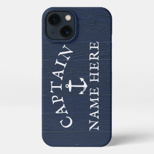 Naam kapitein boot Nautical Anchor Navy Blue iPhone 13 Hoesje