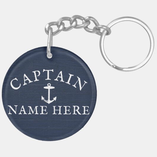 Naam kapitein boot Nautical Anchor Navy Blue Sleutelhanger (Achterkant Rechts)