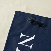 Naam kapitein boot Nautical Anchor Navy Blue Strandlaken (In situ)