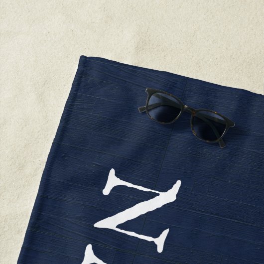 Naam kapitein boot Nautical Anchor Navy Blue Strandlaken (In situ)