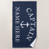 Naam kapitein boot Nautical Anchor Navy Blue Strandlaken (Voorkant)