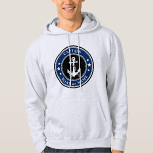 Naam kapitein marine Anchor & Rope, Boat Blue Gray Hoodie