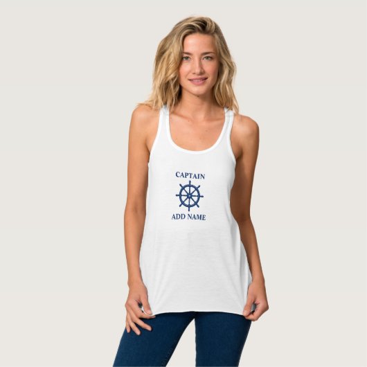 Naam kapitein of schip met scheepswielhelm marine tanktop (Volledige Voorkant)