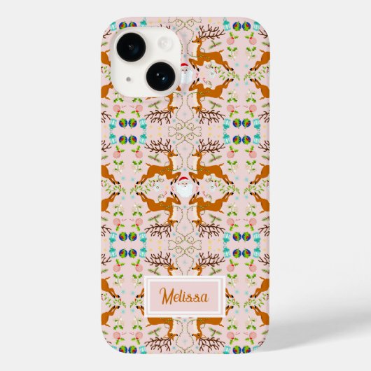 Naam Kerstrendieren Roze Naadloos Patroon Case-Mate iPhone Case (Achterkant)