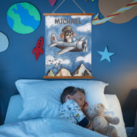 Naam kinderkamer kunst Grappige Hond Vliegtuig Wol