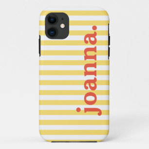 Naam/ Klassieke Gele & Witte Stripes iPhone 11 Hoesje